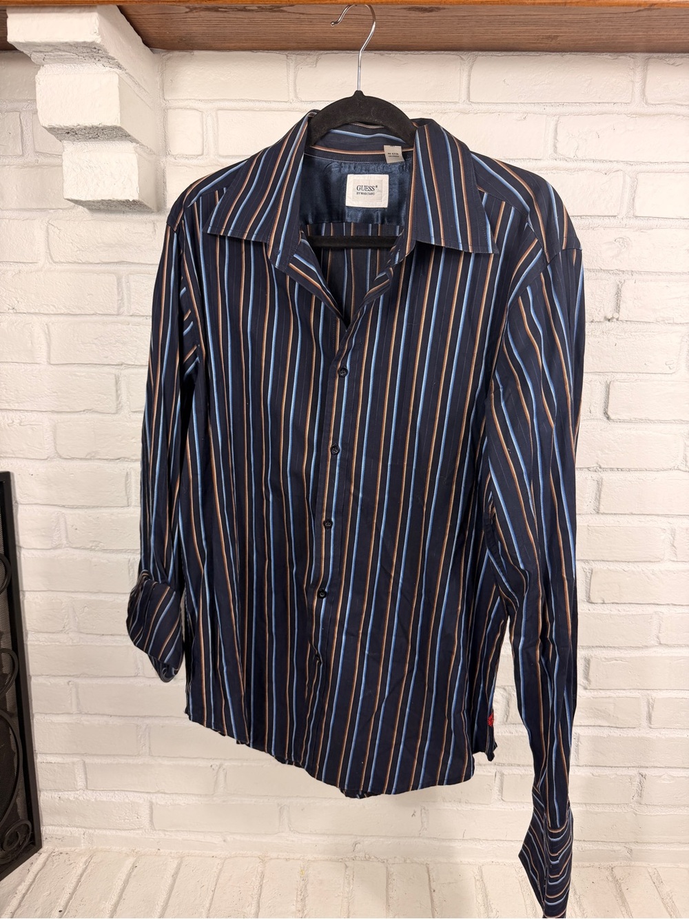 Guess by Marciano Navy Stripe‎ Button Front Shirt XL Y2K Clubwear